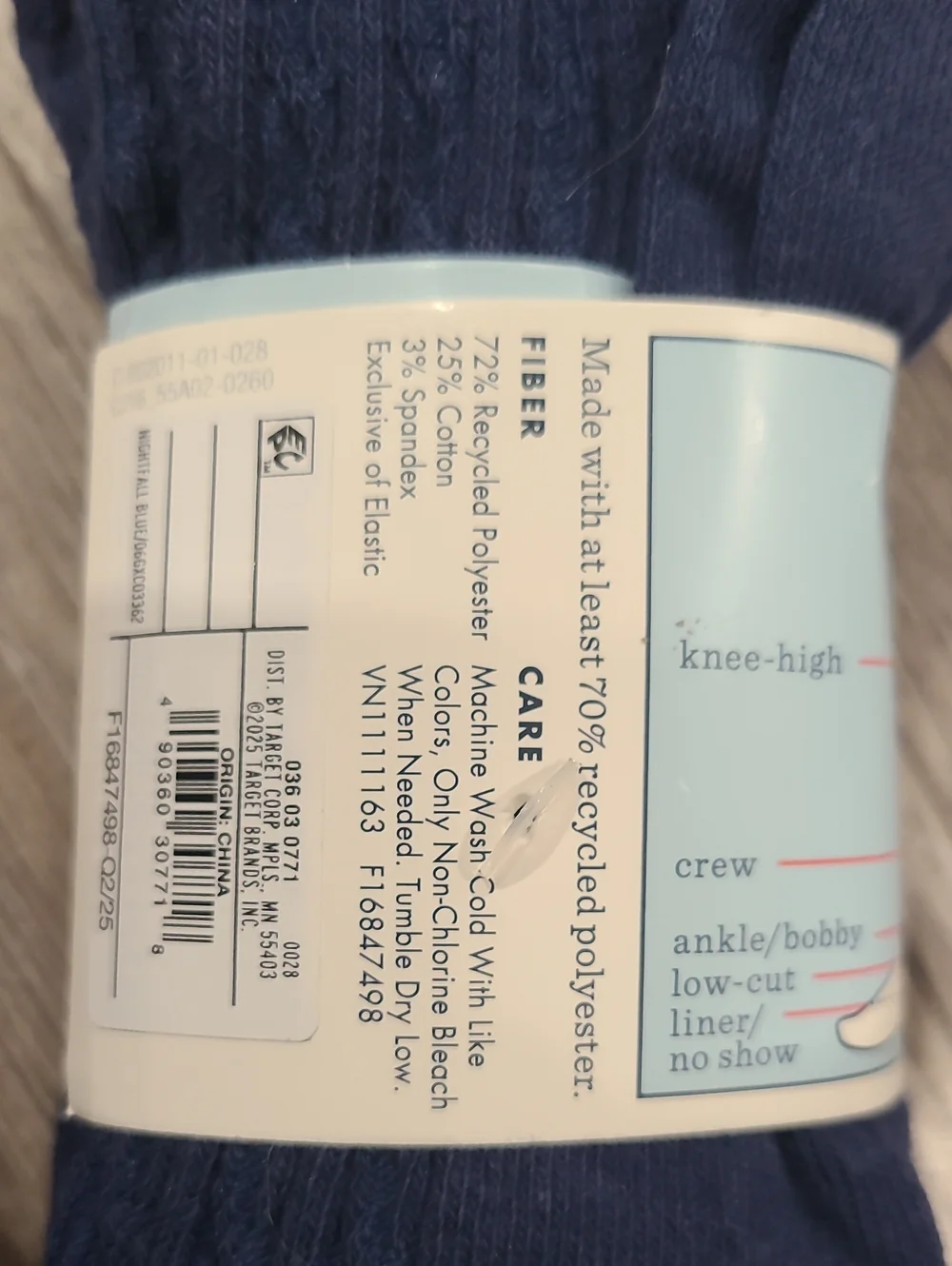 Cat & Jack Navy Schoom Socks 4 Knee High, 3 Crew Size Large 3-7
